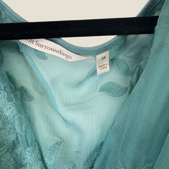 Soft Surroundings Silk Cowl Neck Floral Midi Asymmetrical Sage Dress 2X - Picture 6 of 9